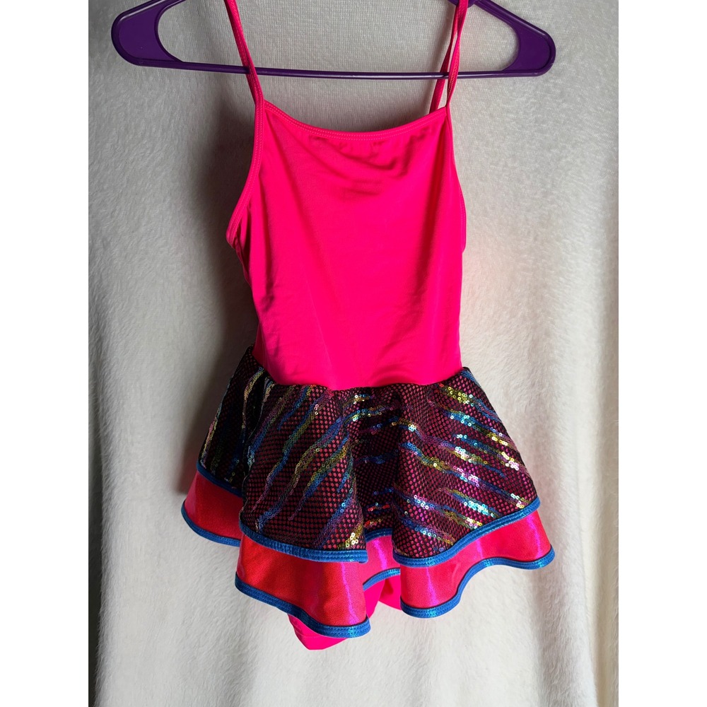 Revolution Kids Hot Pink Sequin Tiger Stripe Dance Leotard Tutu Costume